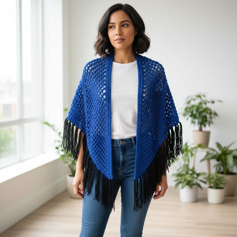 NEW Royal Blue Eyelet Knit Shawl Wrap Scarf Boho‎ Hippie Indie Artsy Festival